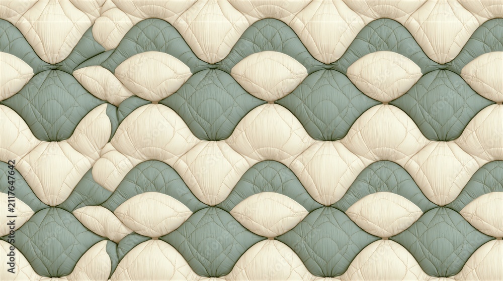 Obraz premium Seamless repeating pattern of soft quilted puff in sage and cream tone with gentle depth and glow