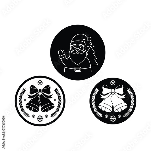 Christmas Icon Set Featuring Santa Claus and Bells.