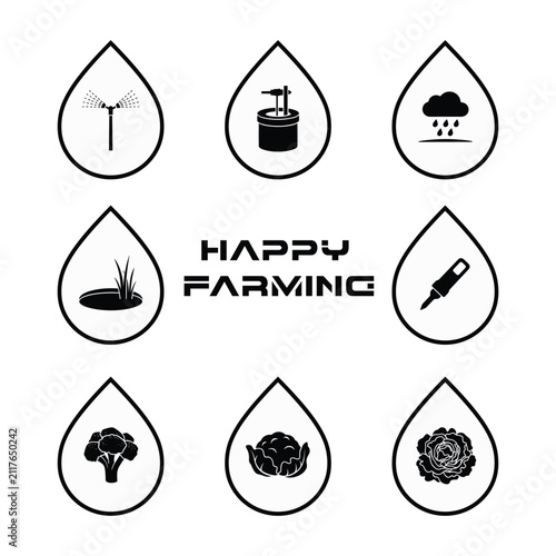 Happy farming concept with agriculture elements symbol.