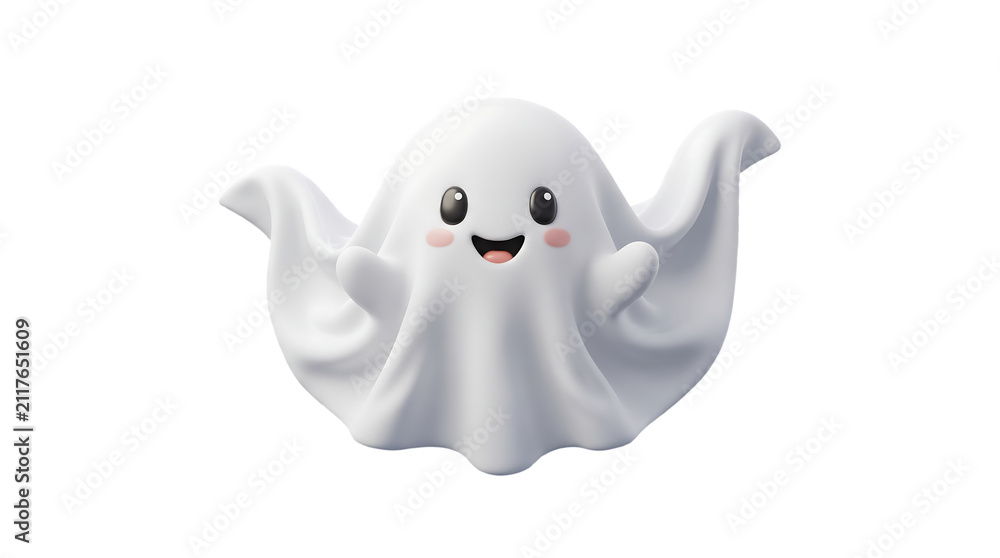 Naklejka premium Cute smiling ghost cartoon isolated on transparent background