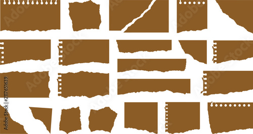 Bild auf Leinwand Collection of brown torn paper fragments, rectangular scraps, and notebook sheet
