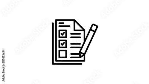 Checklist document animated icon for planning, strategy, review, quality, survey, analysis, evaluation, inspection, inspecting, statement, report, test and business management. Motion graphics animati