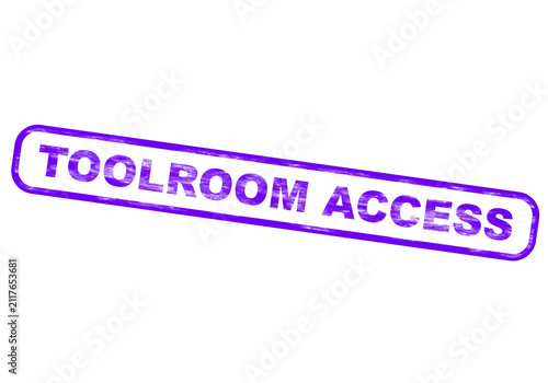 Purple toolroom access rubber stamp impression isolated on a transparent background