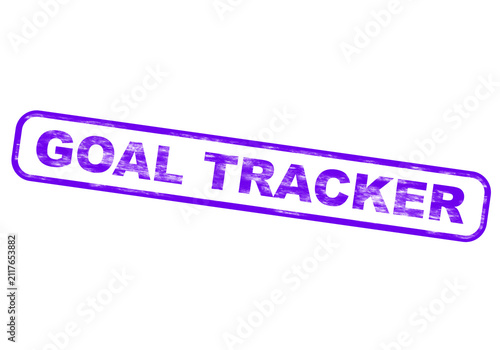 Purple goal tracker stamp with grunge texture isolated on a transparent background