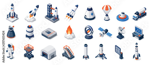 Fotografie Colorful isometric space exploration icons set.