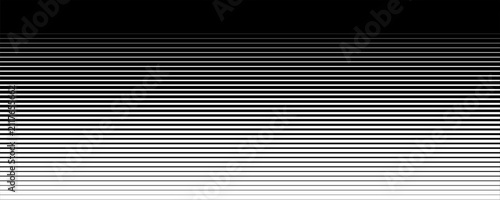 Line halftone gradation texture. Fading horizontal stripe gradient background. Repeating pattern backdrop. Black parallel thin to thick lines backdrop for overlay, print, cover, graphic design. Eps10