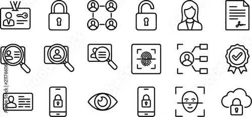 Cuadro en lienzo A collection of hand drawn doodle icons representing identity verification secur