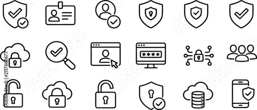 Fotografía Set of hand drawn cyber security and data protection icons for digital safety an