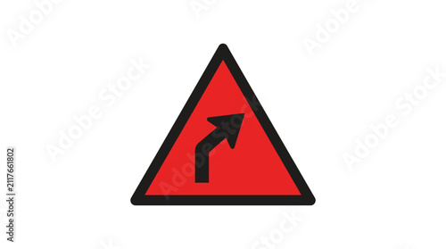 Red Triangular Warning Road Sign with Right Curve Arrow