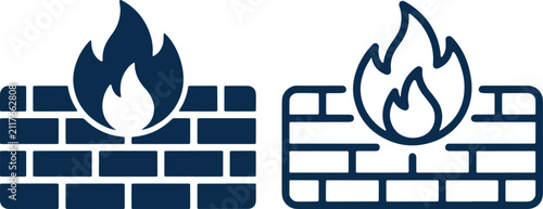 Fire Resistant Wall Icon Set Filled and Outline Vector Collection