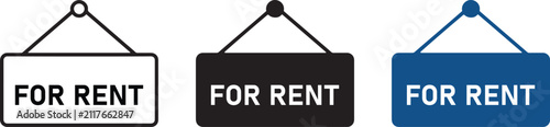 For Rent Hanging Signboard Black and Blue Real Estate Board Vector