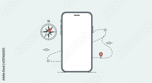Smartphone Compass App Showing Direction with Navigation Symbols