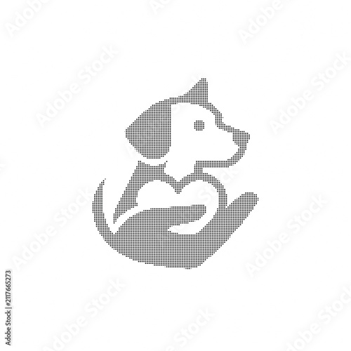Abstract dog icon constructed from halftone grid pattern