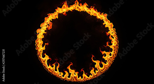 A vibrant, intense ring of orange and red flames encircles a dark void. The fire displays dynamic, swirling patterns and a textured, flickering appearance.