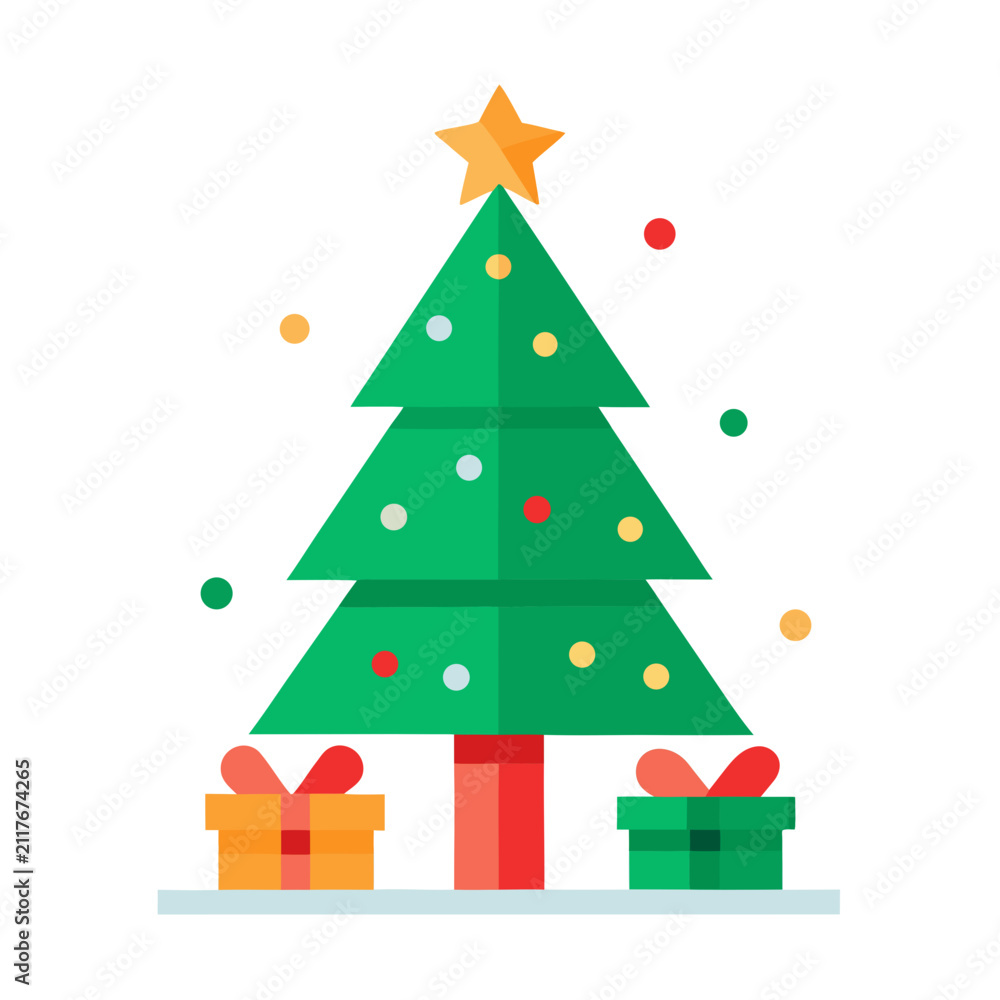 Obraz premium Decorated Christmas Tree with Gift Boxes Vector 