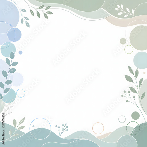Abstract Organic Nature Frame with Gentle Wavy Shapes and Leaves for Calmness and Wellness