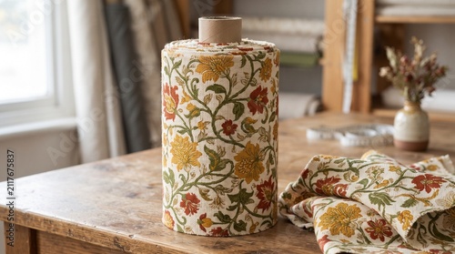 Decorative Floral Ceramic Vase on Rustic Interior Table