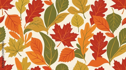 Seamless Autumn Leaves Pattern in Warm Fall Colors