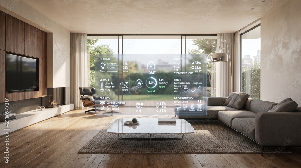 Fototapeta premium Smart Home Automation Dashboard with Connected IoT Devices in Luxury Interior