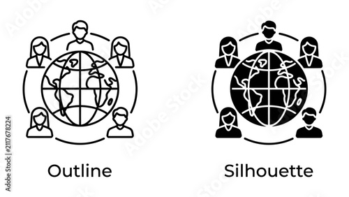 Global Connection: A stylized representation of global connection, featuring people encircling a planet earth, symbolizing international community and shared destiny.
