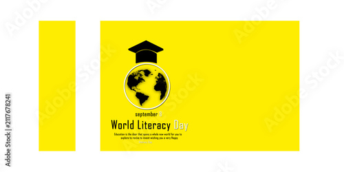 World Literacy Day Concept with Graduation Cap on Globe, September 8 International Literacy Day Banner
