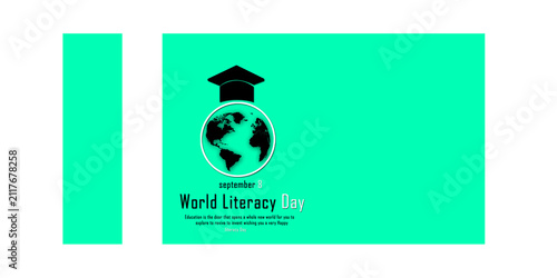 World Literacy Day Concept with Graduation Cap on Globe, September 8 International Literacy Day Banner