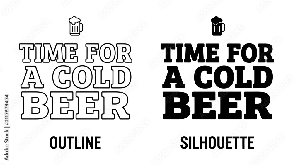 Obraz premium Outline and Silhouette of Time for a Cold Beer with Beer Mug Icon