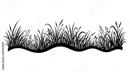 Bild auf Leinwand Grass silhouette with a wavy baseline displays different heights and textures of black grass, forming a decorative and dynamic border