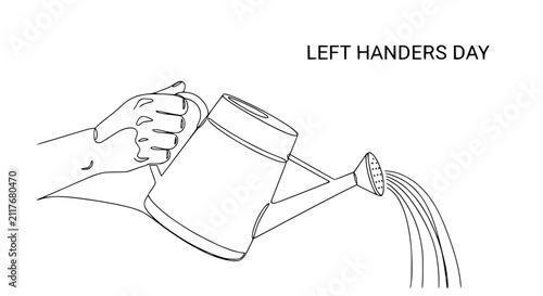 Left Handers Day - Hand Watering Plants with Watering Can, Line Art Illustration