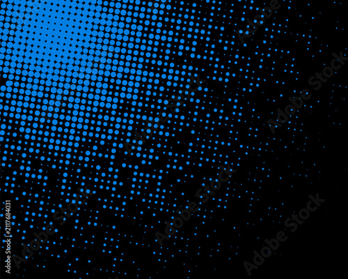 Teal halftone circular grid transitioning diagonally across dark surface for modern style.
