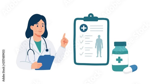 animation doctor with medical checklist healthcare concept