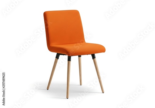 Modern orange upholstered chair with wooden legs
