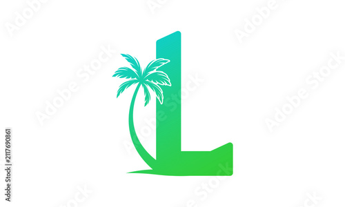 Letter L with coconut tree vector design