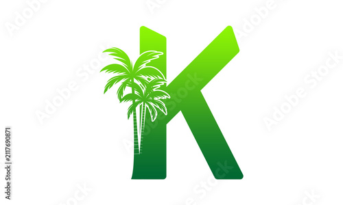 Letter K with coconut tree vector design