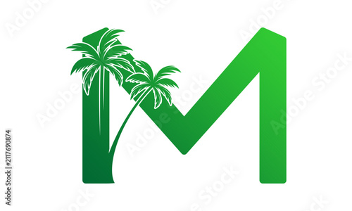 Letter M with coconut tree vector design