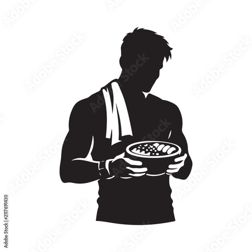 man with food bowl