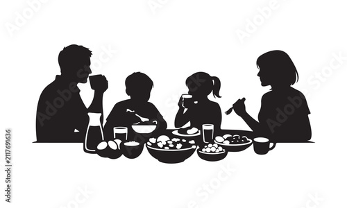 vector illustration of family having meal together