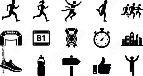 Running and Marathon Icon Set for Fitness and Sports Designs
