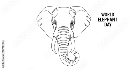 Bild auf Leinwand World Elephant Day single line drawing, minimalist elephant face illustration, c