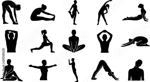 Yoga and Stretching Exercise Silhouettes Collection for Health and Wellness