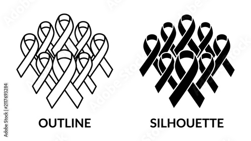 Картината върху платно Ribbon Symbolism: Two distinct arrangements of ribbons, one as an outline and the other as a silhouette, representing awareness or support