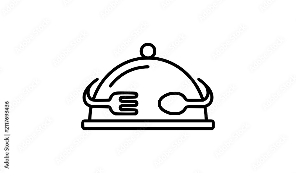 Fototapeta premium Meal Serving Tray Line Vector Icon for Food and Catering