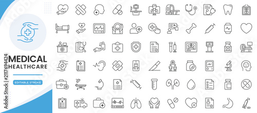Medical icon set for healthcare and medicare services vector illustration. Editable stroke