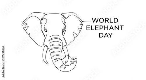 Obraz na plátne World Elephant Day single line drawing, minimalist elephant face illustration on