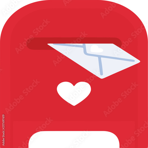 Red Mailbox Illustration with Love Letter and Heart Symbol