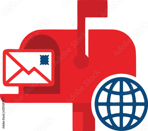 Global Postal Delivery Icon with Red Mailbox and Letter