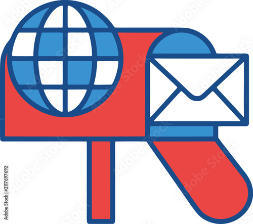 Global Communication Icon with Mailbox Globe and Envelope