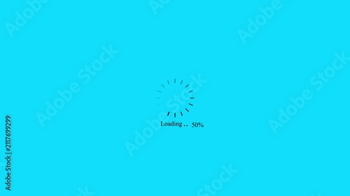 Loading circle icon animation with 100 percent complete text on blue background
