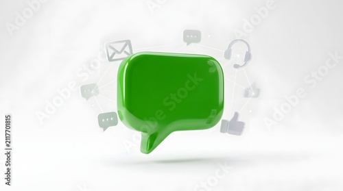 Green Speech Bubble Icon Representing Social Media Engagement, Graphic Illustration, Digital Environment, Conceptual View