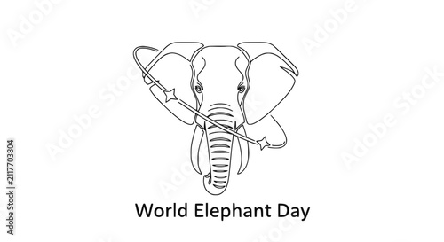 Foto World Elephant Day: Majestic Elephant Head Illustration with Stars and Swirl